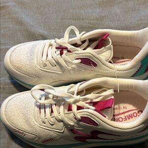 White and Pink Lace-Up Sneakers